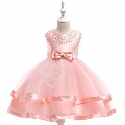 Sukienka dla dziewczynki na wesele z tiulowymi falbanami - jasno różowa