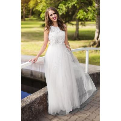 Tiulowa suknia ślubna z koronkową górą imitująca bolerko z kryształkami 2118