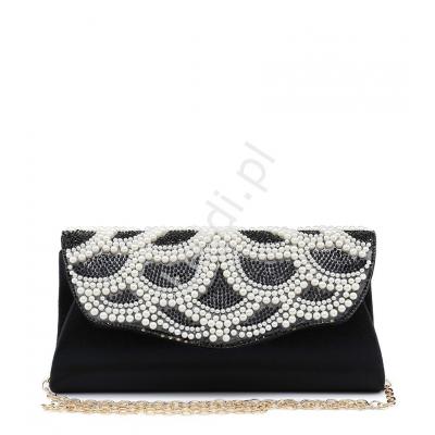 Czarno biała torebka z perłowym wzorem i kryształkami swarovskiego