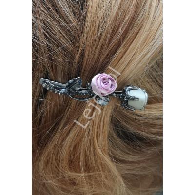 Spinka do włosów z różami 3d i z kryształkami w kolorze hematytu  3