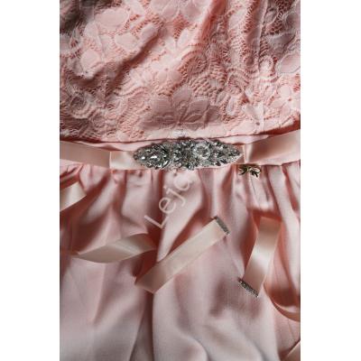 Różowo brzoskwiniowy pasek ozdobny do sukien wieczorowych, zdobiony kryształkami 944