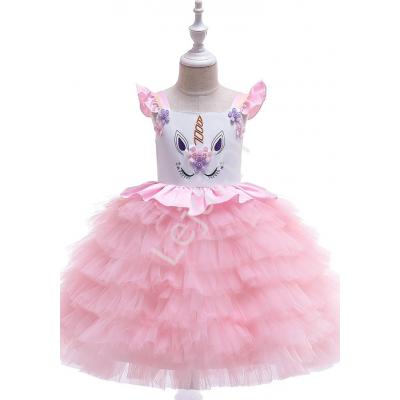 Jasno różowy jednorożec sukienka dla dziewczynki