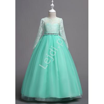 Długa suknia balowa dla dziewczynki w kolorze miętowym 023