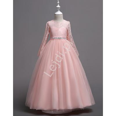 Jasno różowa długa suknia wieczorowa dla dziewczynki 023