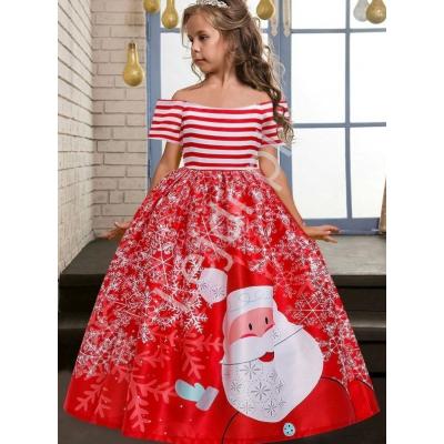 Czerwona sukienka dla dziewczynki z świętym mikołajem 056
