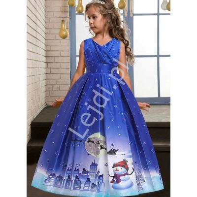 Niebieska długa sukienka dla dziewczynki na święta 057