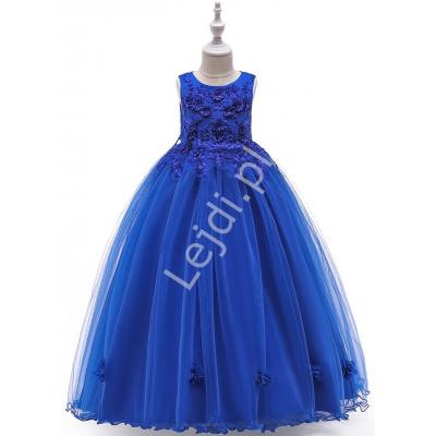Długa sukienka dla dziewczynki w kolorze królewskim niebieskim 212