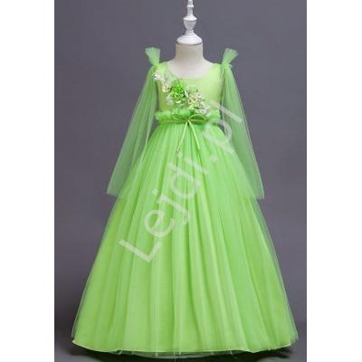 Limonkowa tiulowa długa sukienka dla dziewczynki 152
