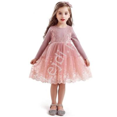 Różowa dziecięca sukienka z tiulową obfitą spódnicą 0081