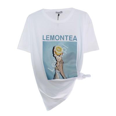 Biały t-shirt z kryształkowym zdobieniem, lemontea