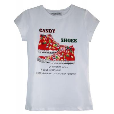 Biała koszulka damska z trampkami z kryształkami candy shoes