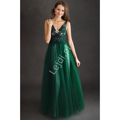 Zielona tiulowa suknia wieczorowa z koronkową górą 2223