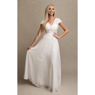 Biała ślubna suknia z elegancką koronką 1387