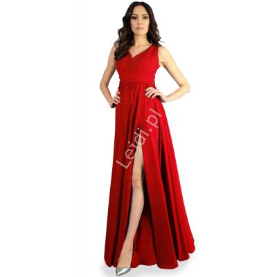 Czerwona żorżetowa sukienka wieczorowa, szyta od 34 do 52r. - m374