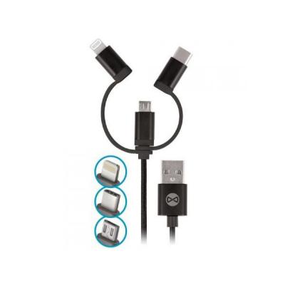 FOREVER USB - micro-USB/Lightning/USB-C 1M, czarny