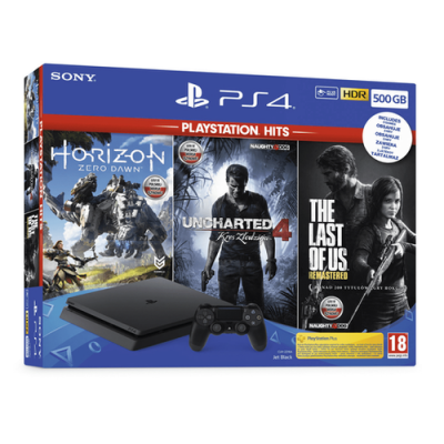SONY PlayStation 4 Slim 500 GB + Horizon: Zero Dawn + The Last of Us Remastered + Uncharted 4: Kres Złodzieja