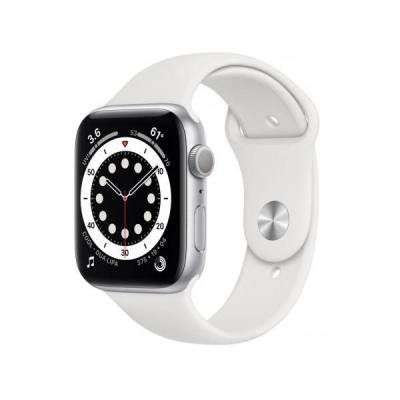APPLE Watch Series 6 GPS, 44mm Silver Aluminium Case with White Sport Band - Regular