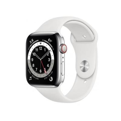 APPLE Watch Series 6 GPS + Cellular, 40mm Silver Stainless Steel Case with White Sport Band - Regular