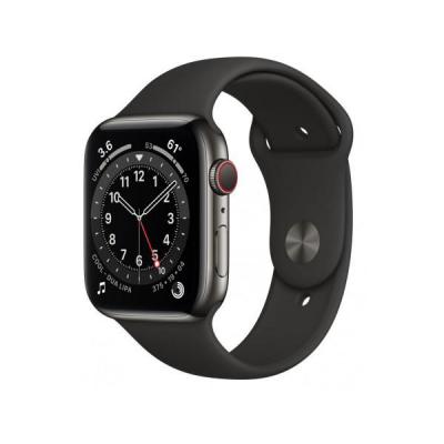 APPLE Watch Series 6 GPS + Cellular, 44mm Graphite Stainless Steel Case with Black Sport Band - Regular