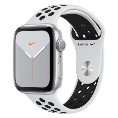 Produkt z outletu: SmartWatch APPLE Watch Nike+ Series 5 GPS Koperta 44 mm z aluminium w kolorze srebrnym z paskiem sportowym Nike w kolorze czystej platyny/czarnym MX3V2WB/A