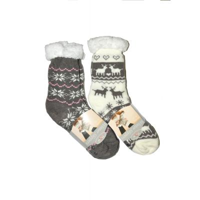 Skarpety risocks  winter slippers gwiazdki art.2983 abs rozmiar: 36-41, kolor: szaro-różowy, risocks