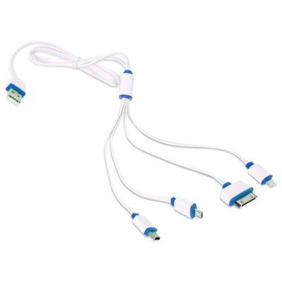 Kabel OMEGA 4w1 USB - microUSB/miniUSB/Apple 30-pin/Lightning 1m Biało-niebieski