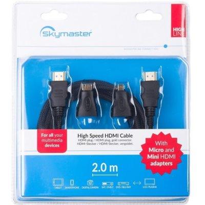 Kabel SKYMASTER HDMI - HDMI 2m + mini i micro adapter
