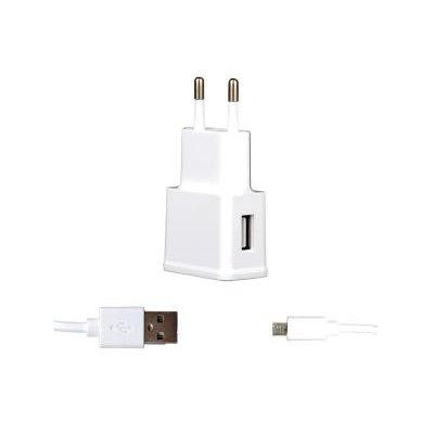Ładowarka sieciowa WG USB 2.1A + kabel microUSB Biały