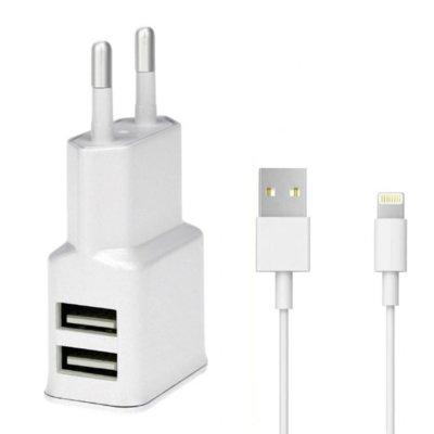 Ładowarka sieciowa WG Dual USB (2,4A) + kabel MFI original iPhone 5/6/7 Biały