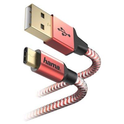 Kabel USB typ C HAMA Reflected 1.5m Czerwony 00178296