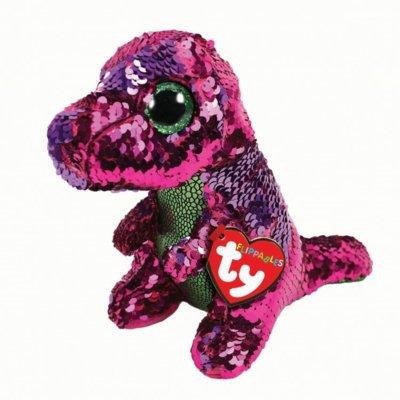 Maskotka TY INC Beanie Boos Flippables Crunch - różowo - zielony dinozaur z cekinami 17 cm