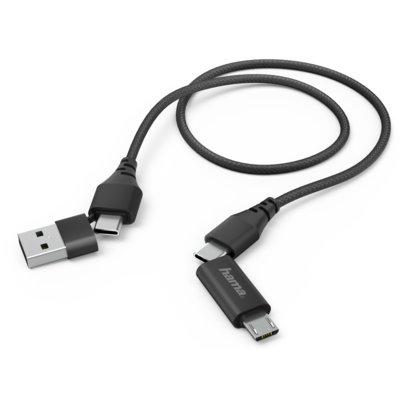 Kabel HAMA 4 w 1 typu C z adapterem Micro USB i USB A 1,5 m czarny