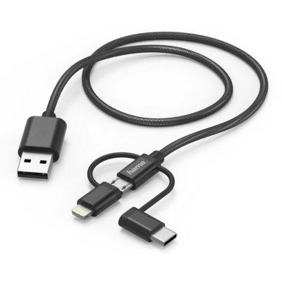 Kabel microUSB/USB-C/Lightning HAMA 1.5m Czarny 183304