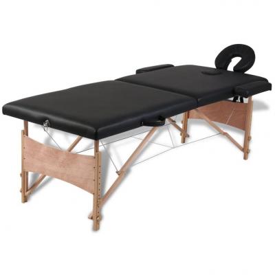 Emaga czarny składany stół do masażu 2 strefy z drewnianą ramą