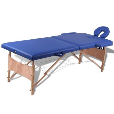 Emaga niebieski składany stół do masażu 2 strefy z drewnianą ramą