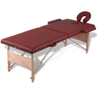 Emaga czerwony składany stół do masażu 2 strefy z drewnianą ramą
