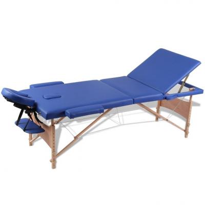 Emaga niebieski składany stół do masażu 3 strefy z drewnianą ramą