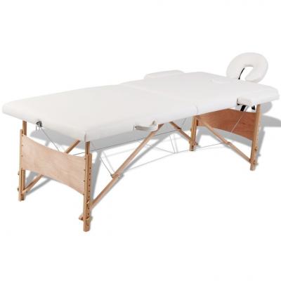 Emaga kremowy składany stół do masażu 2 strefy z drewnianą ramą