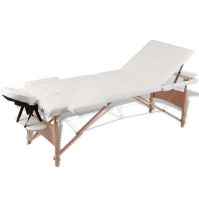 Emaga kremowy składany stół do masażu 3 strefy z drewnianą ramą
