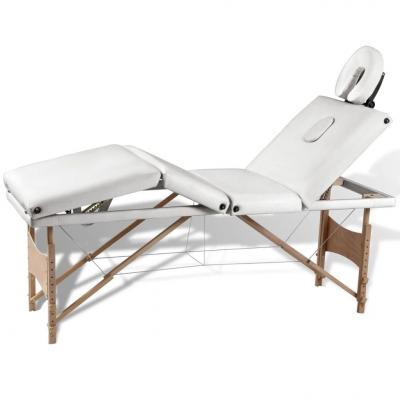 Emaga kremowo-biały składany stół do masażu 4 strefy z drewnianą ramą