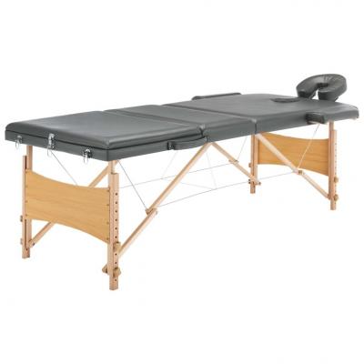 Emaga vidaxl stół do masażu z 3 strefami, drewniana rama, antracyt, 186x68cm