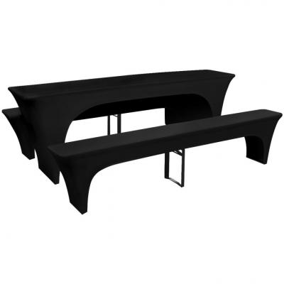 Emaga 3 czarne, rozciągliwe pokrowce na stół i ławki 220 x 70 x 80 cm