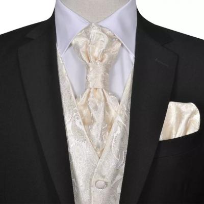 Emaga męska kamizelka ślubna ze wzorem z krawatką i chusteczką rozm. 48 krem