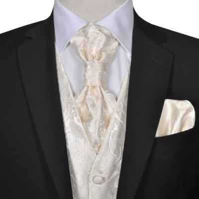 Emaga męska kamizelka ślubna ze wzorem z krawatką i chusteczką rozm. 50 krem