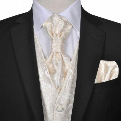 Emaga męska kamizelka ślubna ze wzorem z krawatką i chusteczką rozm. 54 krem