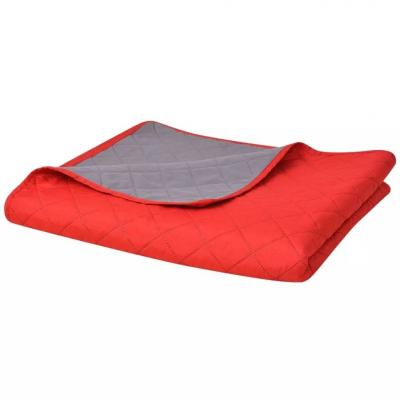 Emaga vidaxl dwustronna, pikowana narzuta na łóżko 230x260 cm, czerwona i szara