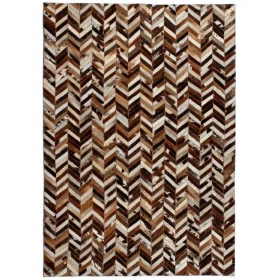 Emaga vidaxl dywan ze skóry, patchwork w jodełkę, 80x150 cm, brązowo-biały