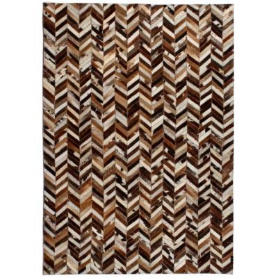 Emaga vidaxl dywan ze skóry, patchwork jodełkę, 120x170 cm, brązowo-biały