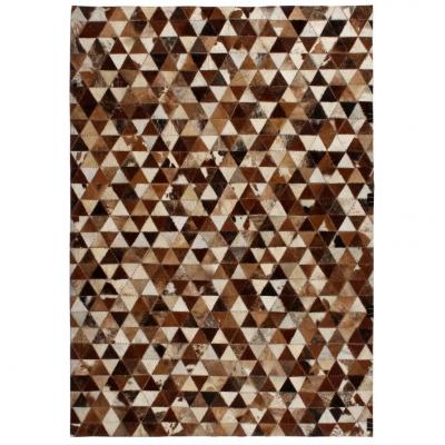 Emaga vidaxl dywan ze skóry, patchwork w trójkąty, 80x150 cm, brązowo-biały