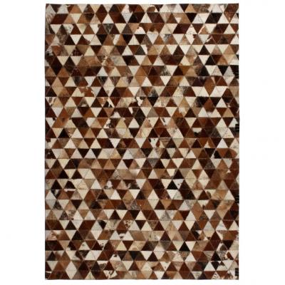 Emaga vidaxl dywan patchwork z trójkątów, skóra, 120x170 cm, brązowo-biały